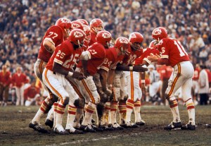 I love the "Choir Huddle" used by the Super Chiefs, and I've used several different photos of it in my books. This is a shot from Super Bowl IV.